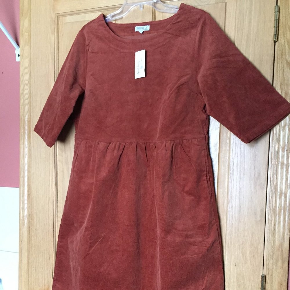Sweet Salt Brown Corduroy Gathered Waist Dress